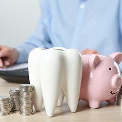Piggy bank and coins