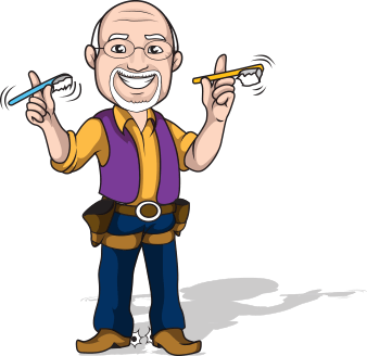 Animation of Dr. Roy with tool belt holding toothbrushes