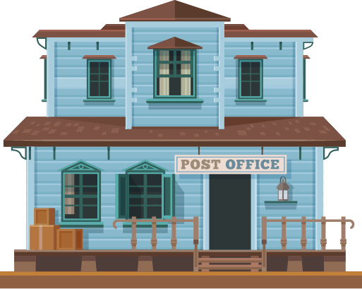 Illustration of an old timey Western post office building
