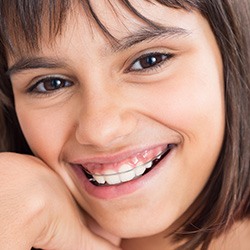 Closeup of young girl with oral appliance in place