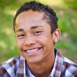 Preteen boy with braces