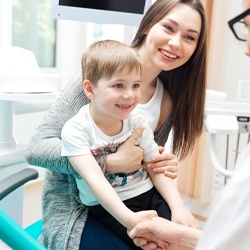 mother and child at dentist