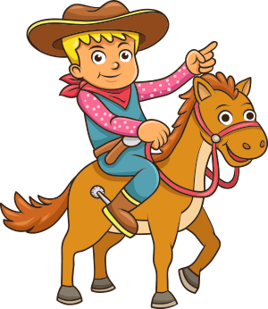 Animated cowboy child on a horse