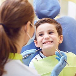 A little boy receiving a dental checkup