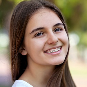 Preteen girl with braces