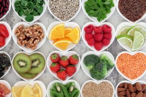 Heart-shaped bowls of healthy food recommended by Casper children's dentist